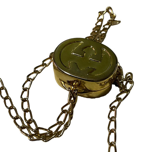 Gucci Vintage Necklace Yellow Gold Oval Locket Pill Box L Chain Raised GG Motif - Picture 15 of 16